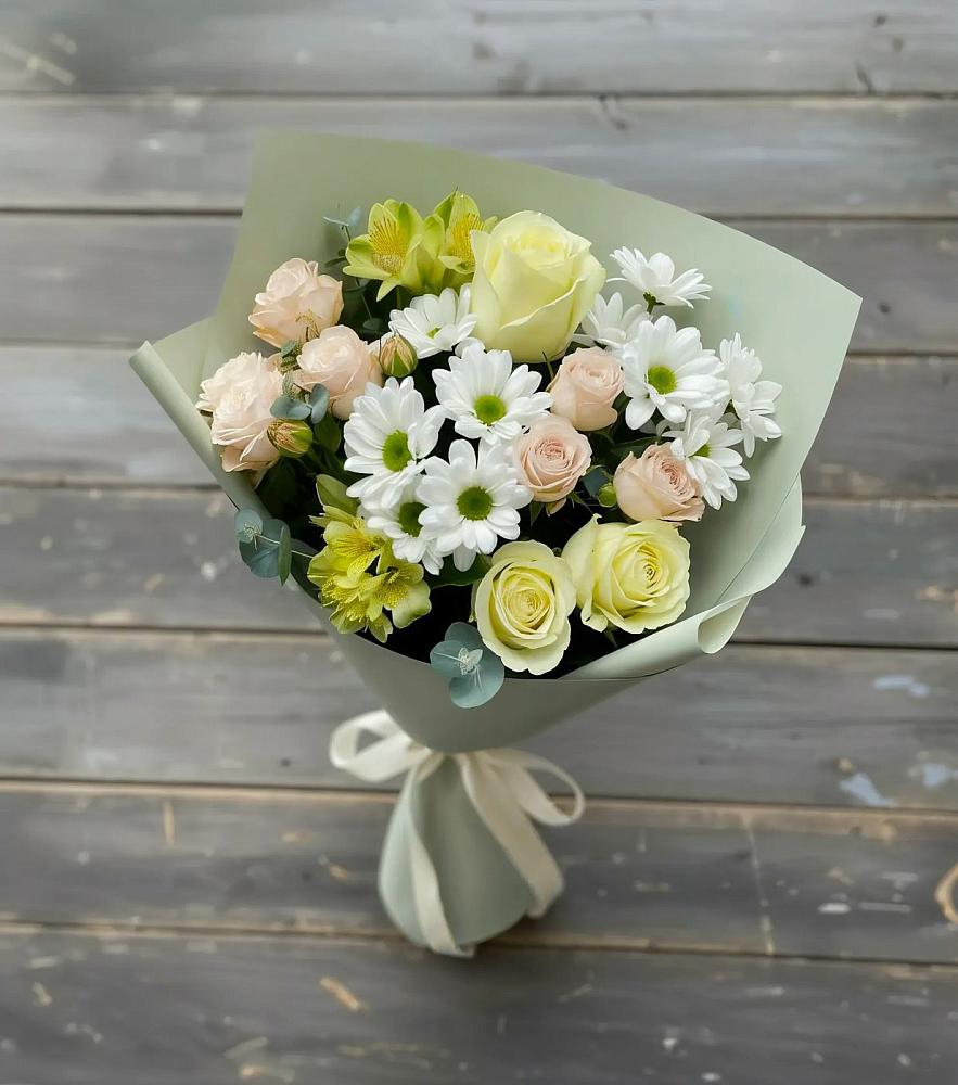 Букет цветов из: Альстромерии, Розы и Хризантемы в Угре