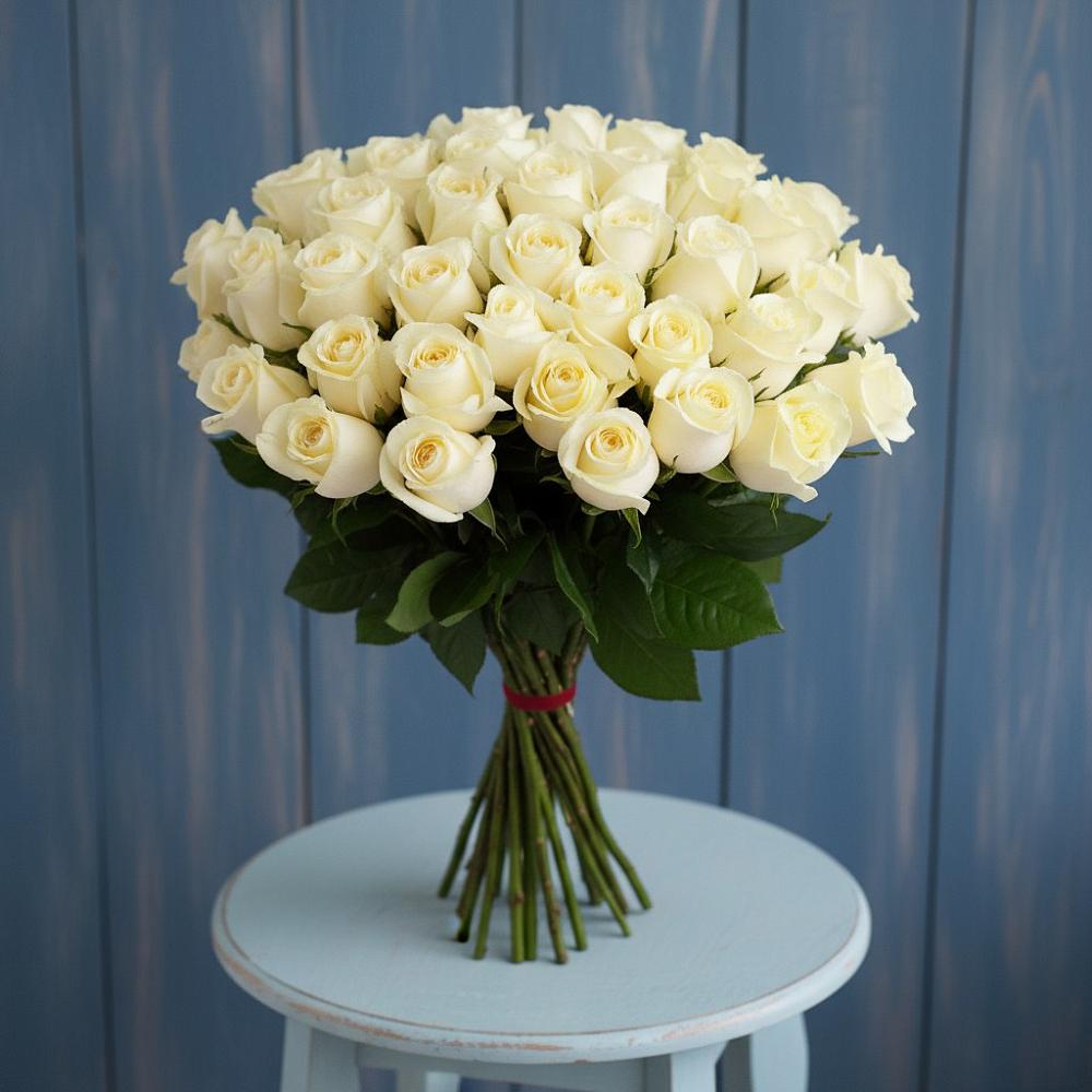 Букет 51 Белая роза Эдлесс Лав в Угре