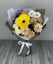 Букет цветов из:  Розы, Герберы и Хризантемы в Угре