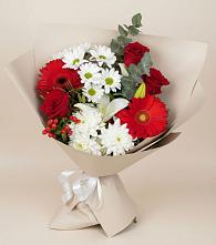 Букет цветов из:  Розы, Хризантемы, Герберы и Лилии в Угре