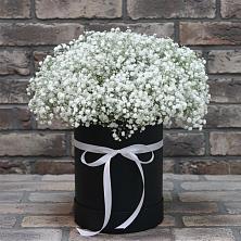Цветочная композиция из Гипсофила в шляпной коробке в Угре