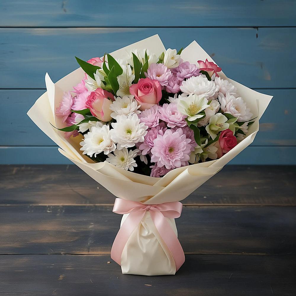 Букет цветов из: Хризантемы, Альстромерии и Розы в Угре